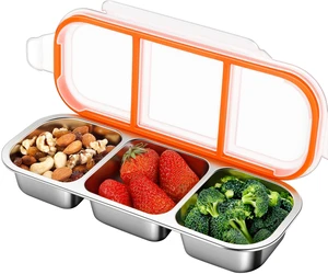 Stainless Steel Snack & Lunch Container, Kids & Adults, 20 oz, 10.7 in Long | 3 Sealed Compartments, Dishwasher-safe, Leak-proof, Stackable, Clear lid, 10.7 in long, For daycare, school, work & travel Stainless Steel Snack & Lunch Container, Kids & Adults, 20 oz, 10.7 in Long | 3 Sealed Compartments, Dishwasher-safe, Leak-proof, Stackable, Clear lid, 10.7 in long, For daycare, school, work & travel