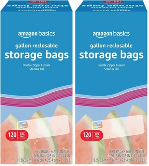 Reclosable Gallon Food Storage Bags | Stand & Fill Base | 120 Count | Pack of 2 Reclosable Gallon Food Storage Bags | Stand & Fill Base | 120 Count | Pack of 2