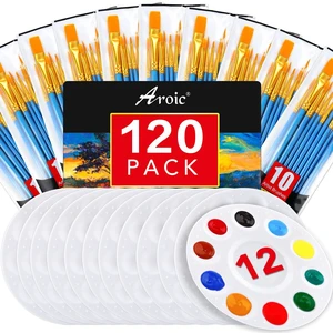 Paint Brush Palette Set, 12 Packs of 120 Brushes and 12 Tray Palettes | Nylon Brush Head, Suitable for Oil Watercolor, etc., Perfect Art Painting Set Paint Brush Palette Set, 12 Packs of 120 Brushes and 12 Tray Palettes | Nylon Brush Head, Suitable for Oil Watercolor, etc., Perfect Art Painting Set