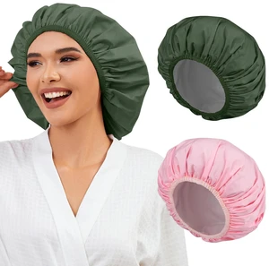 2 Pack Shower Caps for Women, Reusable Waterproof Shower Cap with Elastic Band, Thickened Waterproof Fabric Shower Bonnet for Braids, Long Hair (Pink and Green) 2 Pack Shower Caps for Women, Reusable Waterproof Shower Cap with Elastic Band, Thickened Waterproof Fabric Shower Bonnet for Braids, Long Hair (Pink and Green)