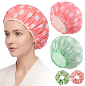 2 Pack Large Shower Caps For Women, Waterproof, Pink Sage | Double-Layer, 12.6 In For Long Thick Hair, Non-Slip Elastic Edge, Includes 2 Hair Ties 2 Pack Large Shower Caps For Women, Waterproof, Pink Sage | Double-Layer, 12.6 In For Long Thick Hair, Non-Slip Elastic Edge, Includes 2 Hair Ties