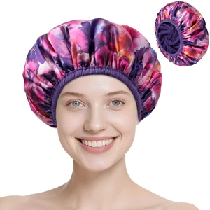 Upgraded Terry Shower Cap for Women, Reusable Waterproof Two Layer Hair Cap | Soft Absorbent Towel Lining Bath Cap, Large Leak-Proof Bath Cap, Long Hair-Protecting, Fashionable Print Outer-Purple Upgraded Terry Shower Cap for Women, Reusable Waterproof Two Layer Hair Cap | Soft Absorbent Towel Lining Bath Cap, Large Leak-Proof Bath Cap, Long Hair-Protecting, Fashionable Print Outer-Purple