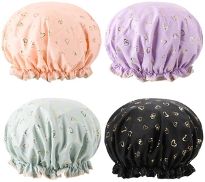 4 Pcs Shower Caps Hat for Women and Girl, Reusable Waterproof Bath Cap Double Waterproof Layers 4 Pcs Shower Caps Hat for Women and Girl, Reusable Waterproof Bath Cap Double Waterproof Layers