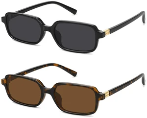 Retro Rectangular Sunglasses for Women Trendy Vintage 90s Small Square Sun Glasses UV Protection 2Pack-Black/Gray+Tortoise/Brown Retro Rectangular Sunglasses for Women Trendy Vintage 90s Small Square Sun Glasses UV Protection 2Pack-Black/Gray+Tortoise/Brown