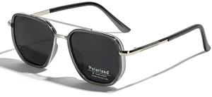 Polarized TR90 Sunglasses Vintage Square Flattop Sun Glasses Double Bridge Metal UV400 Eyewears (silver with black) Polarized TR90 Sunglasses Vintage Square Flattop Sun Glasses Double Bridge Metal UV400 Eyewears (silver with black)