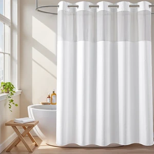 White No Hook Fabric Shower Curtain or Liner with Sheer Window | No Liner Included or Needed, One-Piece Design, Hotel-Quality Material for Bathroom, Water Repellent, Machine Washable, 71x74 White No Hook Fabric Shower Curtain or Liner with Sheer Window | No Liner Included or Needed, One-Piece Design, Hotel-Quality Material for Bathroom, Water Repellent, Machine Washable, 71x74