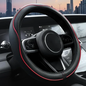 Car Steering Wheel Cover, Microfiber Leather Steering Wheel Covers with Anti-Slip Lining, Universal 14.5-15 inchs Black with Red line Car Steering Wheel Cover, Microfiber Leather Steering Wheel Covers with Anti-Slip Lining, Universal 14.5-15 inchs Black with Red line