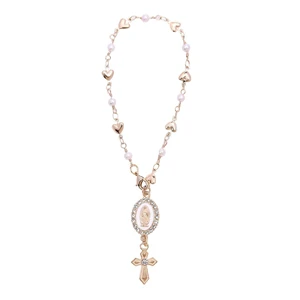 Steering Wheel Rosary Charm, Steering Wheel Accessory with Virgin Mary Charm & Cross, Pearl Heart Chain Catholic Car Interior Hanging Decor (White) Steering Wheel Rosary Charm, Steering Wheel Accessory with Virgin Mary Charm & Cross, Pearl Heart Chain Catholic Car Interior Hanging Decor (White)
