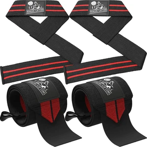 Wrist Wraps + Lifting Straps Bundle (2 Pairs) for Weightlifting, Cross Training, Workout, Gym, Powerlifting, Bodybuilding-Support for Women & Men,Avoid Injury during Weight Lifting-Red Wrist Wraps + Lifting Straps Bundle (2 Pairs) for Weightlifting, Cross Training, Workout, Gym, Powerlifting, Bodybuilding-Support for Women & Men,Avoid Injury during Weight Lifting-Red
