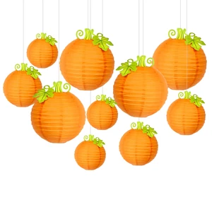 10 Pack Jack Skellington Pumpkin Paper Lanterns with Realistic Stem & Leaves - 3D Orange Hanging Decor for Halloween Porch, Trick-or-Treat, Fall Wedding & Thanksgiving Party Supplies 10 Pack Jack Skellington Pumpkin Paper Lanterns with Realistic Stem & Leaves - 3D Orange Hanging Decor for Halloween Porch, Trick-or-Treat, Fall Wedding & Thanksgiving Party Supplies
