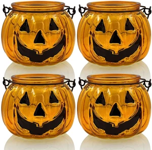 Halloween Candle Holders Set of 4, Tealight Votive Candle Holders with Grimace, Metal Hanging Pumpkin Jack O Lanterns Decorative Halloween Table Centerpiece Orange Halloween Candle Holders Set of 4, Tealight Votive Candle Holders with Grimace, Metal Hanging Pumpkin Jack O Lanterns Decorative Halloween Table Centerpiece Orange