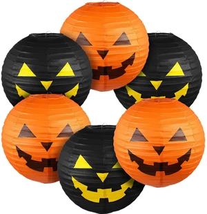 6 Pieces Halloween Hanging Paper Lanterns Set, Halloween Pumpkin Paper Jack-O'-Lantern for Halloween Spooky Home Party Decoration, 11.8 x 11 Inch 6 Pieces Halloween Hanging Paper Lanterns Set, Halloween Pumpkin Paper Jack-O'-Lantern for Halloween Spooky Home Party Decoration, 11.8 x 11 Inch