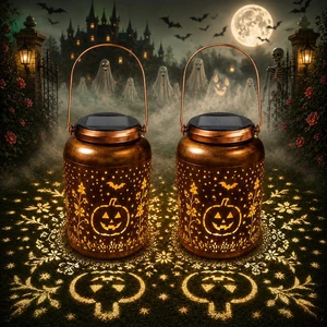 Halloween Decorations Solar Lantern Pumpkin 2 Pack, Shadow Projection | Outdoor IP65 waterproof metal lantern pumpkin, bat & leaf shadows; solar powered, auto dusk-to-dawn sensor, no wiring needed Halloween Decorations Solar Lantern Pumpkin 2 Pack, Shadow Projection | Outdoor IP65 waterproof metal lantern pumpkin, bat & leaf shadows; solar powered, auto dusk-to-dawn sensor, no wiring needed
