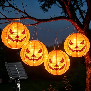 4Pcs Solar Pumpkin Lantern Outdoor Hanging Halloween Decorations | 12-Inch Fabric Jack O Lantern, 160 LEDs & 8 Modes, Waterproof Halloween Pumpkin Lights for Yard Porch Trick-or-Treat Party 4Pcs Solar Pumpkin Lantern Outdoor Hanging Halloween Decorations | 12-Inch Fabric Jack O Lantern, 160 LEDs & 8 Modes, Waterproof Halloween Pumpkin Lights for Yard Porch Trick-or-Treat Party