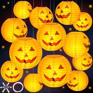 20 Pcs 10 Inch Halloween Pumpkin Paper Lanterns Jack O Lantern | Hanging Halloween Decorations with Lights, Orange Paper Lanterns for Indoor Outdoor, Spooky Home Yard Porch Decor 20 Pcs 10 Inch Halloween Pumpkin Paper Lanterns Jack O Lantern | Hanging Halloween Decorations with Lights, Orange Paper Lanterns for Indoor Outdoor, Spooky Home Yard Porch Decor