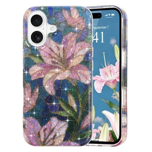 for iPhone 17 Case Glitter Cute Floral Camera Cover,Lily | Sparkly translucent stylish design for girls women, Soft TPU shockproof protective phone case, Translucent Back for iPhone 17 Case Glitter Cute Floral Camera Cover,Lily | Sparkly translucent stylish design for girls women, Soft TPU shockproof protective phone case, Translucent Back