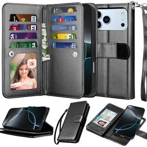 Compatible with iPhone 18 Pro Wallet Case, 9 Card Slots Black | PU Leather Folio Flip, Detachable Magnetic Cover, Builtin Kickstand, Comes with Lanyard, Black Compatible with iPhone 18 Pro Wallet Case, 9 Card Slots Black | PU Leather Folio Flip, Detachable Magnetic Cover, Builtin Kickstand, Comes with Lanyard, Black