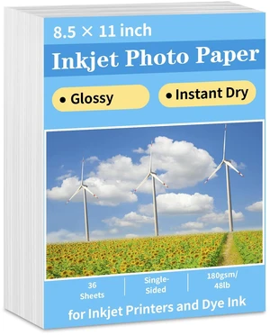 Glossy Photo Paper 8.5 × 11, 36 Sheets Inkjet Photo Printer Paper | Instant Dry, 180gsm/48lb, Blank Back, Reflective Finish, Advanced Cast Coating, DIY Chip Bag/Flyer/Card/Calendars/Brochures Glossy Photo Paper 8.5 × 11, 36 Sheets Inkjet Photo Printer Paper | Instant Dry, 180gsm/48lb, Blank Back, Reflective Finish, Advanced Cast Coating, DIY Chip Bag/Flyer/Card/Calendars/Brochures