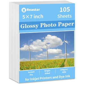 Glossy Photo Paper 5×7 in, 105 Sheets Inkjet Photo Printer Paper | Instant Dry, 180gsm/48lb, Blank Back, Reflective Finish, Advanced Cast Coating, DIY Chip Bag/Flyer/Card/Calendars/Brochures Glossy Photo Paper 5×7 in, 105 Sheets Inkjet Photo Printer Paper | Instant Dry, 180gsm/48lb, Blank Back, Reflective Finish, Advanced Cast Coating, DIY Chip Bag/Flyer/Card/Calendars/Brochures