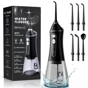Cordless Water Flosser for Teeth with 6 Jet Tips, DIY 5 Modes 320ML Tank IPX7 Waterproof Portable Rechargeable Water flosser for Dental Hygiene Cordless for Home and Travel, Black Cordless Water Flosser for Teeth with 6 Jet Tips, DIY 5 Modes 320ML Tank IPX7 Waterproof Portable Rechargeable Water flosser for Dental Hygiene Cordless for Home and Travel, Black