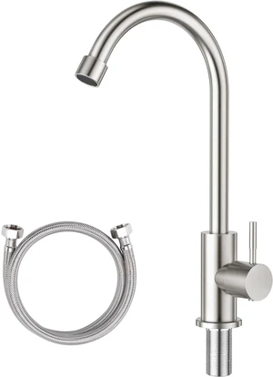 Brushed Nickel Stainless Steel High Arc Single Handle Single Hole Cold Water Faucet for Kitchen, Garden, Bar, Outdoor, Boat, Camping Brushed Nickel Stainless Steel High Arc Single Handle Single Hole Cold Water Faucet for Kitchen, Garden, Bar, Outdoor, Boat, Camping