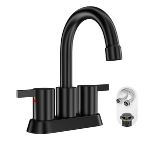 4 Inch 2 Handle Centerset Matte Black Lead-Free Modern Bathroom Faucet, 360 Swivel Spout 2-3 Hole RV Bathroom Vanity Sink Faucet with Pop Up Drain and Water Supply Lines,BF015-1-MB 4 Inch 2 Handle Centerset Matte Black Lead-Free Modern Bathroom Faucet, 360 Swivel Spout 2-3 Hole RV Bathroom Vanity Sink Faucet with Pop Up Drain and Water Supply Lines,BF015-1-MB