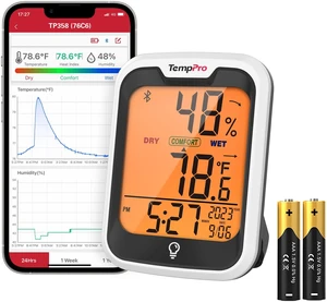 TempAir Bluetooth Thermometer for Room Temperature with Clock | 260 ft Smart Temperature Sensor and Humidity Meter with Backlit, Hygrometer Indoor Thermometer with Data Storage Export TempAir Bluetooth Thermometer for Room Temperature with Clock | 260 ft Smart Temperature Sensor and Humidity Meter with Backlit, Hygrometer Indoor Thermometer with Data Storage Export