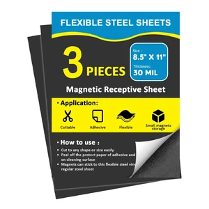 Non-Magnetic,Metal Sheets for Magnetic Receptive with Adhesive Backing,30 Mil Thick,8.5x11,Peel and Stick Steel,Flexible Sheet for Magnets-3 Piece Non-Magnetic,Metal Sheets for Magnetic Receptive with Adhesive Backing,30 Mil Thick,8.5x11,Peel and Stick Steel,Flexible Sheet for Magnets-3 Piece