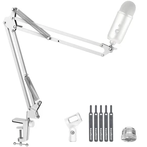 Boom Arm Microphone Mic Stand for Blue Yeti Fifine HyperX, White | Desk Mount, Desktop Stands, Adjustable Reach, Rotate Fully, Folds Away Compactly, for Gaming, Streaming or Recording Boom Arm Microphone Mic Stand for Blue Yeti Fifine HyperX, White | Desk Mount, Desktop Stands, Adjustable Reach, Rotate Fully, Folds Away Compactly, for Gaming, Streaming or Recording