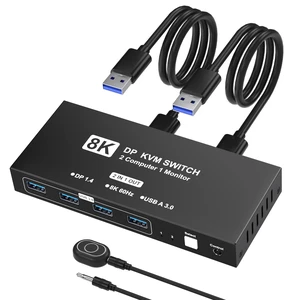 8K@60Hz DisplayPort KVM Switch 1 Monitors 2 Computers, USB KVM Switches with 4 USB 3.0 Ports Sharing Keyboard Mouse Printer, Display Port Switch 2 in 1 Out, Monitors Switcher for 2 Computers 8K@60Hz DisplayPort KVM Switch 1 Monitors 2 Computers, USB KVM Switches with 4 USB 3.0 Ports Sharing Keyboard Mouse Printer, Display Port Switch 2 in 1 Out, Monitors Switcher for 2 Computers