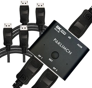 Bi-Directional DisplayPort Switch 8K60Hz Display Port 1.4 switcher Box with 2 DP Cable,4K@144Hz 2in1out 1 in 2 Out for only Showing one Monitor at a time.Does not Support Multi-Screen functionality