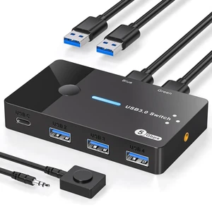 USB 3.0 Switch 2 Computers Keyboard Mouse Switcher USB A Hub Switches Selector for 2 PC or Laptop Share 3 USB A Ports and 1 USB C Port with Extended Controller USB 3.0 Switch 2 Computers Keyboard Mouse Switcher USB A Hub Switches Selector for 2 PC or Laptop Share 3 USB A Ports and 1 USB C Port with Extended Controller
