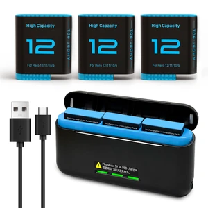 3 Pack 2580 mAh Battery for Gopro Hero 12/Hero 11/Hero 10/Hero 9 with 3-Channel Type-C Battery Charging Station 3 Pack 2580 mAh Battery for Gopro Hero 12/Hero 11/Hero 10/Hero 9 with 3-Channel Type-C Battery Charging Station