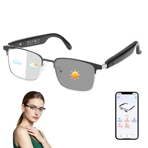 Smart AI Translator Glasses, Clear Blue Light Glasses for Women Men- Silver | AI Translation, Color-Change Lens, Music & Call, IP65 Waterproof, Free App, Audio Glasses for Meeting Driving Travelling Smart AI Translator Glasses, Clear Blue Light Glasses for Women Men- Silver | AI Translation, Color-Change Lens, Music & Call, IP65 Waterproof, Free App, Audio Glasses for Meeting Driving Travelling