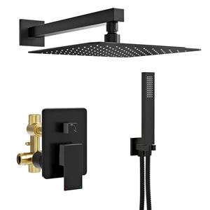 Kurpot Black Shower System, Wall Mounted Shower Faucet Set with Valve, 10-Inch Rainfall Shower Head with Handheld Combo Spray, 59'' Long Shower Hose and Shower Trim Kit, Matte Black Kurpot Black Shower System, Wall Mounted Shower Faucet Set with Valve, 10-Inch Rainfall Shower Head with Handheld Combo Spray, 59'' Long Shower Hose and Shower Trim Kit, Matte Black