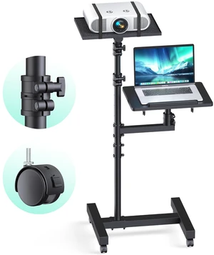 Projector Stand Tripod: 2 Shelves Mobile Laptop Cart Adjustable Height 45 to 64 Inches, Rolling Laptop Stand Cart with Ventilated Tray, Projector Tripod Stand on Wheels for Couch, Bedside, Meeting Projector Stand Tripod: 2 Shelves Mobile Laptop Cart Adjustable Height 45 to 64 Inches, Rolling Laptop Stand Cart with Ventilated Tray, Projector Tripod Stand on Wheels for Couch, Bedside, Meeting
