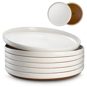 DOWAN 10.5" Large Dinner Plates Set of 6, High Edge Ceramic Plate - Microwave, Oven & Dishwasher Safe, Durable, Modern Dinnerware - Kitchen Porcelain Dish - Khaki White DOWAN 10.5" Large Dinner Plates Set of 6, High Edge Ceramic Plate - Microwave, Oven & Dishwasher Safe, Durable, Modern Dinnerware - Kitchen Porcelain Dish - Khaki White