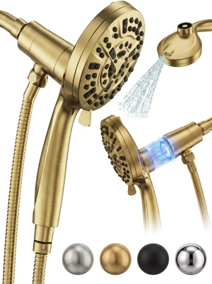 High Pressure Handheld Shower Head Brushed Gold- Anti-clog Nozzles, Built-in Power Wash to Clean Tub, Wall & Overhead Brackets,Magnetitc Rainfall Showerhead with handheld High Pressure Handheld Shower Head Brushed Gold- Anti-clog Nozzles, Built-in Power Wash to Clean Tub, Wall & Overhead Brackets,Magnetitc Rainfall Showerhead with handheld
