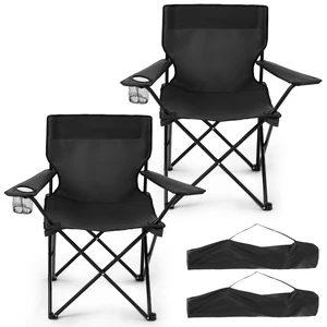 2-Pack Foldable Camping Chairs with Cup Holder, 300LB Lawn Portable Folding Chairs for Adults, Lightweight Outdoor Beach Chairs with Carry Bag for Camp, Fishing, Sports (Black) 2-Pack Foldable Camping Chairs with Cup Holder, 300LB Lawn Portable Folding Chairs for Adults, Lightweight Outdoor Beach Chairs with Carry Bag for Camp, Fishing, Sports (Black)