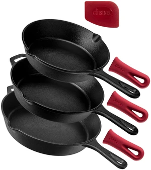 Cuisinel Cast Iron Skillet Set - 8" + 10" + 12"-Inch Pre-Seasoned Frying Pans + Silicone Handle Grip Covers - Indoor/Outdoor, Oven, Grill, Stove, BBQ, Fire, Induction Safe Kitchen and Camping Cookware Cuisinel Cast Iron Skillet Set - 8" + 10" + 12"-Inch Pre-Seasoned Frying Pans + Silicone Handle Grip Covers - Indoor/Outdoor, Oven, Grill, Stove, BBQ, Fire, Induction Safe Kitchen and Camping Cookware
