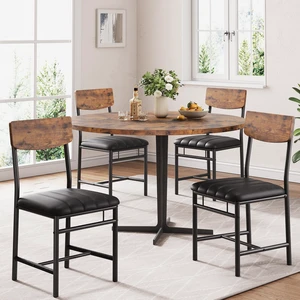 Industrial Dining Chairs Set of 4 - Upholstered Dining Room Chairs with PU Leather, Kitchen Chairs with Wooden Backrest and Thickened Metal Legs, for Dining Room, Living Room(Rustic Brown) Industrial Dining Chairs Set of 4 - Upholstered Dining Room Chairs with PU Leather, Kitchen Chairs with Wooden Backrest and Thickened Metal Legs, for Dining Room, Living Room(Rustic Brown)