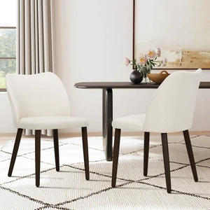 Upholstered Dining Chairs Set of 2, Modern Fabric Dining Room Kitchen Side Chair with Padded Seat and Wood Legs for Restaurant/Cafe, Beige Upholstered Dining Chairs Set of 2, Modern Fabric Dining Room Kitchen Side Chair with Padded Seat and Wood Legs for Restaurant/Cafe, Beige
