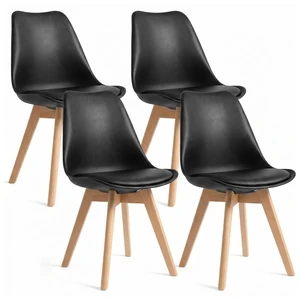 Dining Chairs Set of 4, Modern Upholstered Dining Room Chairs with PU Leather Padded Seat, Armless Kitchen Chairs with Curved Backrest and Solid Wood Legs for Dining Room, Kitchen, Apartment, Black Dining Chairs Set of 4, Modern Upholstered Dining Room Chairs with PU Leather Padded Seat, Armless Kitchen Chairs with Curved Backrest and Solid Wood Legs for Dining Room, Kitchen, Apartment, Black