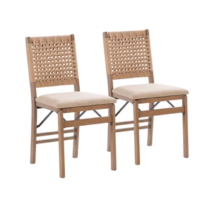Bennett Natural Folding Chair with Woven Rope Back and Linen Upholstered Seat Set of 2 Bennett Natural Folding Chair with Woven Rope Back and Linen Upholstered Seat Set of 2