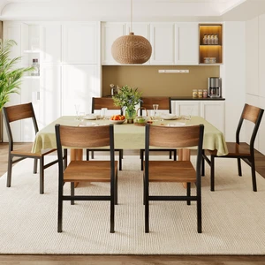 Dining Chairs Set of 6, Modern Kitchen Chairs with Ergonomic Backrest, MDF Board and Metal Legs, Dinner Chairs for Dining Room, Kitchen and Living Room, Walnut Dining Chairs Set of 6, Modern Kitchen Chairs with Ergonomic Backrest, MDF Board and Metal Legs, Dinner Chairs for Dining Room, Kitchen and Living Room, Walnut