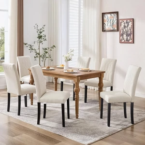 Upholstered Dining Chairs Set of 6, Modern Accent Parsons with Comfort Seat, Solid Wood Legs w/Rubber Footpads, for Living Room Kitchen, Beige Upholstered Dining Chairs Set of 6, Modern Accent Parsons with Comfort Seat, Solid Wood Legs w/Rubber Footpads, for Living Room Kitchen, Beige