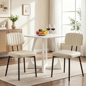 Dining Chairs Set of 2, PU Leather Upholstered Kitchen Chairs
Metal Legs, Mid Century Shell Style Backrest for Dining Living Room, Beige White Dining Chairs Set of 2, PU Leather Upholstered Kitchen Chairs
Metal Legs, Mid Century Shell Style Backrest for Dining Living Room, Beige White