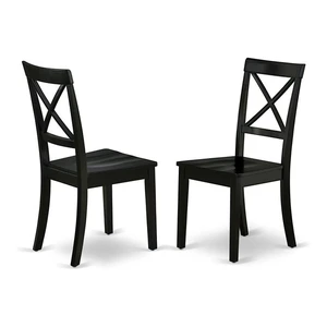 East West Furniture BOC-BLK-W Boston Dining Room Chairs - Cross Back Solid Wood Seat Chairs, Set of 2, Black East West Furniture BOC-BLK-W Boston Dining Room Chairs - Cross Back Solid Wood Seat Chairs, Set of 2, Black