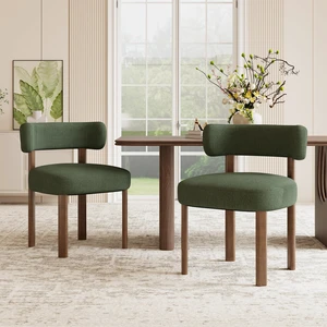 Dining Chairs Set of 2, Upholstered Kitchen Chairs with Solid Wood Legs, Mid Century Dining Room Chair with Ergonomic Curved Backrest for Kitchen Dining Vanity, Green Dining Chairs Set of 2, Upholstered Kitchen Chairs with Solid Wood Legs, Mid Century Dining Room Chair with Ergonomic Curved Backrest for Kitchen Dining Vanity, Green