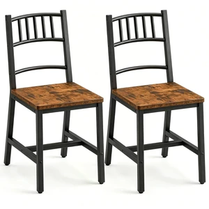 Dining Chairs Set of 2, Wooden Kitchen Chairs with Metal Frame, Industrial Dining Chairs with Back, Easy to Assemble, Farmhouse Dining Chairs for Living Room, Rustic Brown and Black BF39CD01 Dining Chairs Set of 2, Wooden Kitchen Chairs with Metal Frame, Industrial Dining Chairs with Back, Easy to Assemble, Farmhouse Dining Chairs for Living Room, Rustic Brown and Black BF39CD01